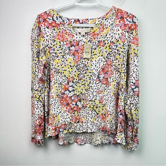 NWT Loft Floral Long Sleeve Patterned V-neck Blouse Size XXSP - Picture 3 of 8